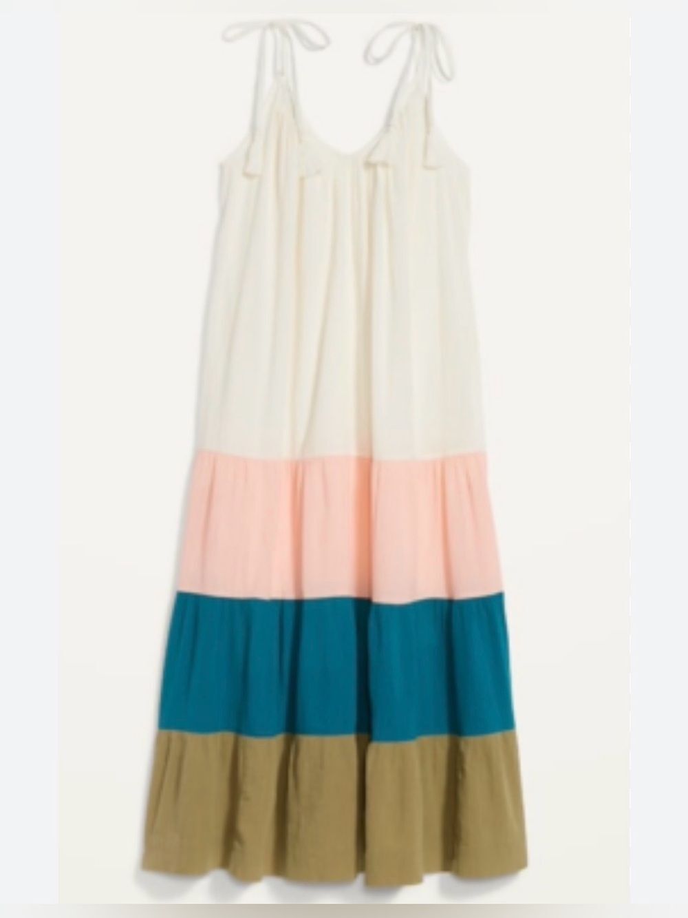 Old Navy Color‑Block Maxi Dress with Tie Straps White, Pink, Teal & Olive Green